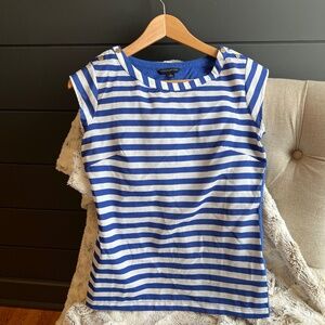 Banana Republic White & Blue Striped T-Shirt